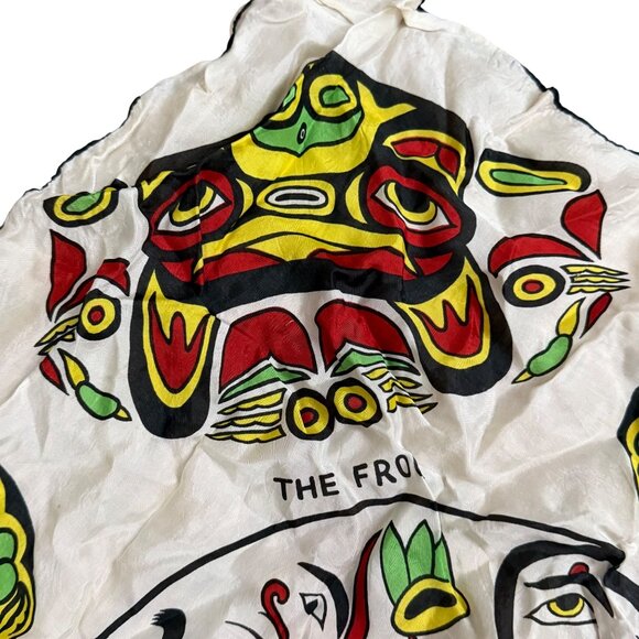 VTG Native Haida Tribal Art Canadian Scarf Thunder Bird Frog Whale Fish - Picture 2 of 9